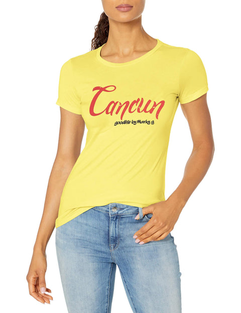 Marky G Apparel Women's Casual Short Sleeve Crewneck Tops Blouses Slim Fit T-Shirt With Cancun Printed - Clementine Apparel