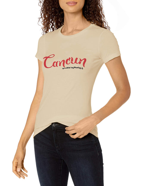 Marky G Apparel Women's Casual Short Sleeve Crewneck Tops Blouses Slim Fit T-Shirt With Cancun Printed - Clementine Apparel