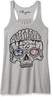 Clementine Women's Petite Plus Us Skull Printed Flowy Racerback Tank Top - Clementine Apparel