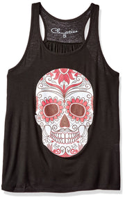 Clementine Women's Petite Plus Ladies' with Floral Skull Printed Flowy Racerback Tank - Clementine Apparel