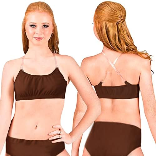 Girls Bloch Leia Crop Bra Top in 4 skin-tone shades. Clear straps.