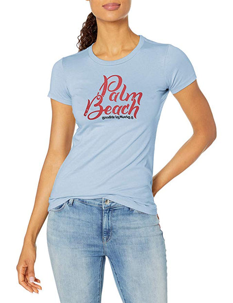 Marky G Apparel - Women's Casual Short Sleeve Crewneck Tops Slim Fit T-Shirt with Palm Beach Printed - Clementine Apparel