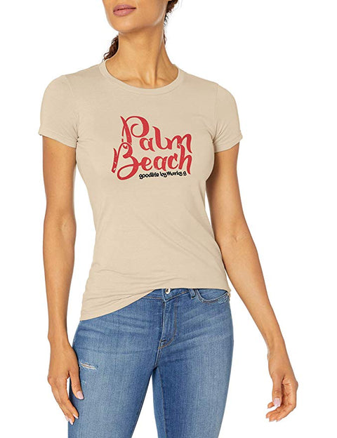 Marky G Apparel - Women's Casual Short Sleeve Crewneck Tops Slim Fit T-Shirt with Palm Beach Printed - Clementine Apparel